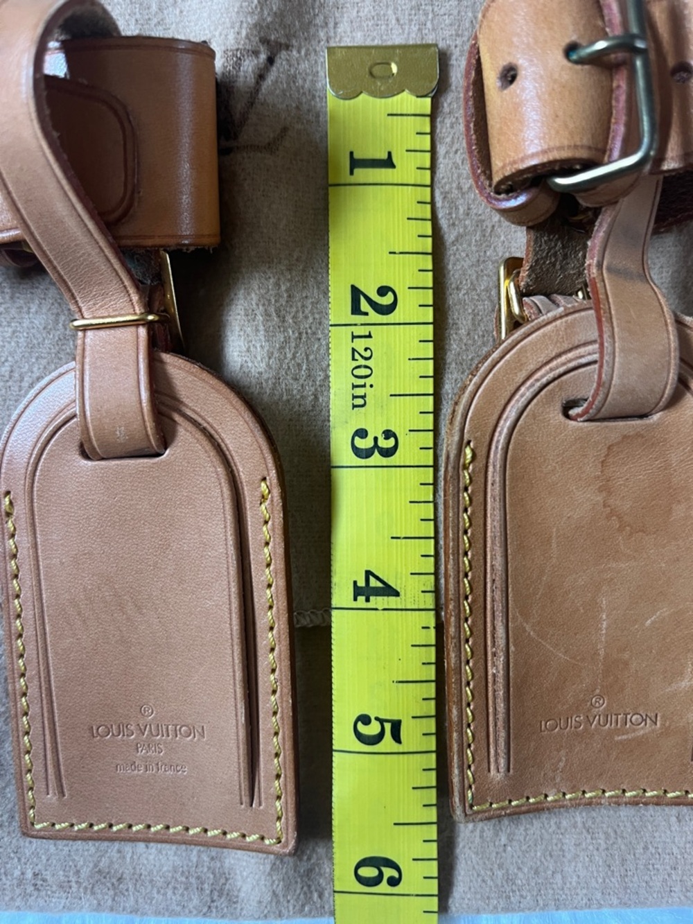 Louis Vuitton Tan Leather Luggage Tag Pair with Gold-Tone Buckles - Picture 10 of 14